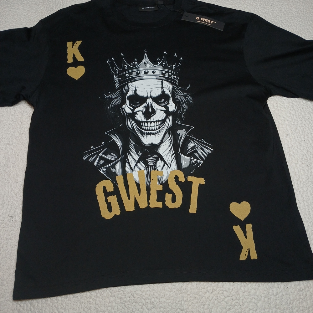 G West Skull Graphic T Shirt 2XL Heavyweight Black Gold